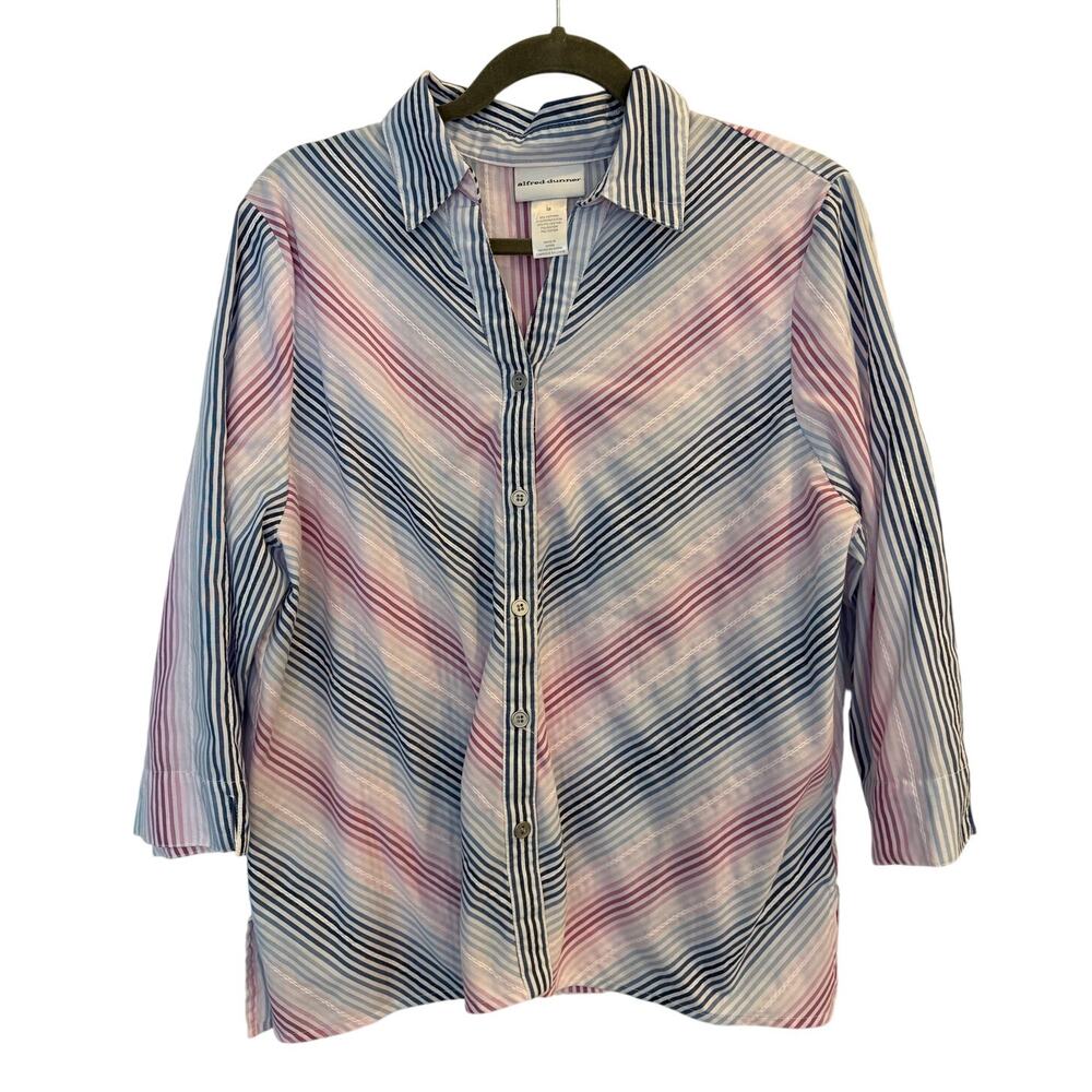 Alfred Dunner Striped V Neck Blouse Pastel Coastal Grandma Grannycore Medium